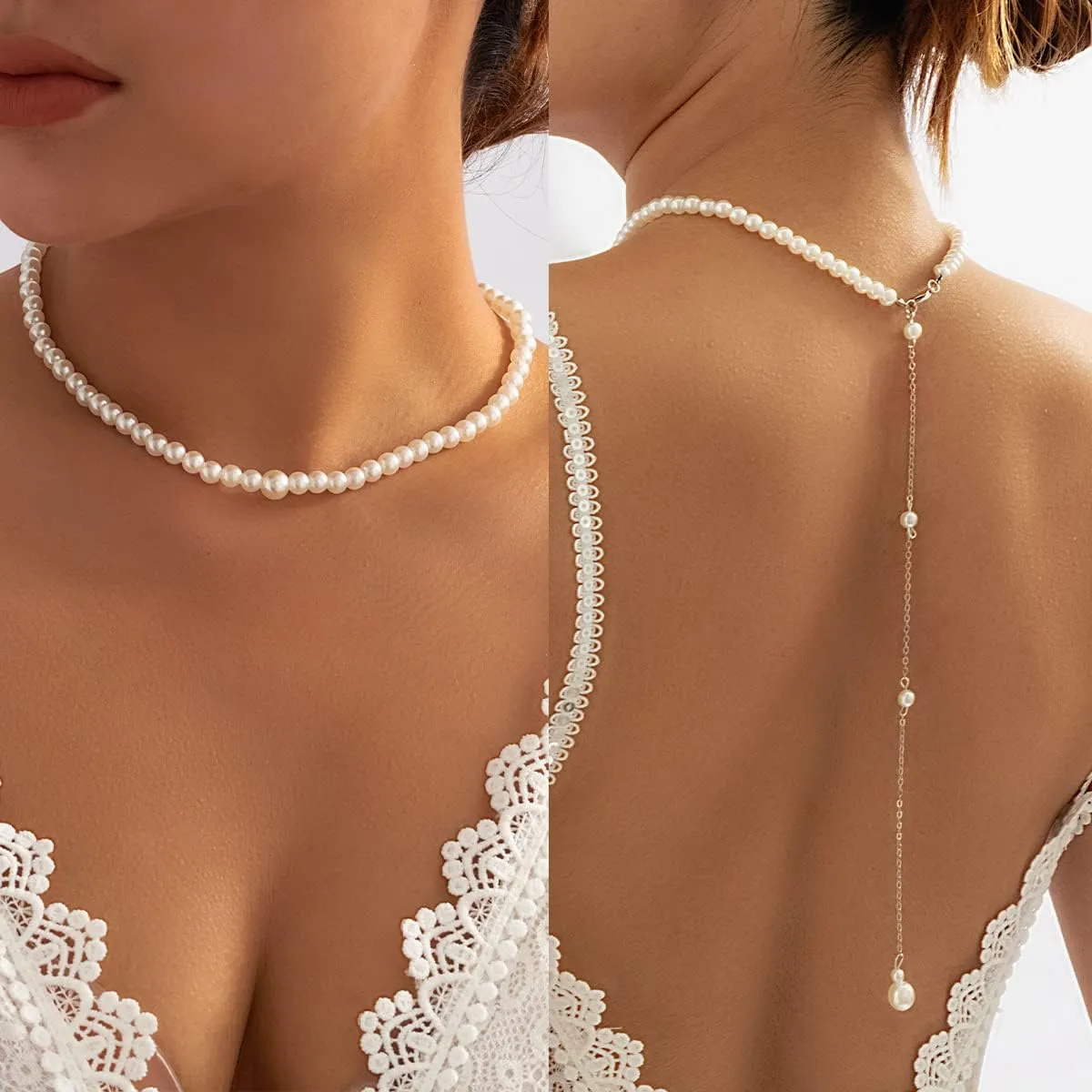 Y 14K Gold Plated Pearl Necklace - Dainty Gold Beaded Pearl Choker Chain Necklace for Women - Prom, Wedding, Bridal, Bridesmaid Jewelry