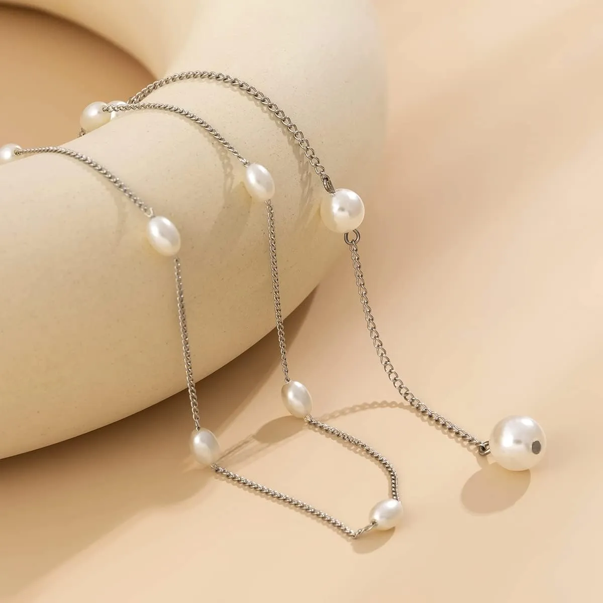 Y 14K Gold Plated Pearl Necklace - Dainty Gold Beaded Pearl Choker Chain Necklace for Women - Prom, Wedding, Bridal, Bridesmaid Jewelry