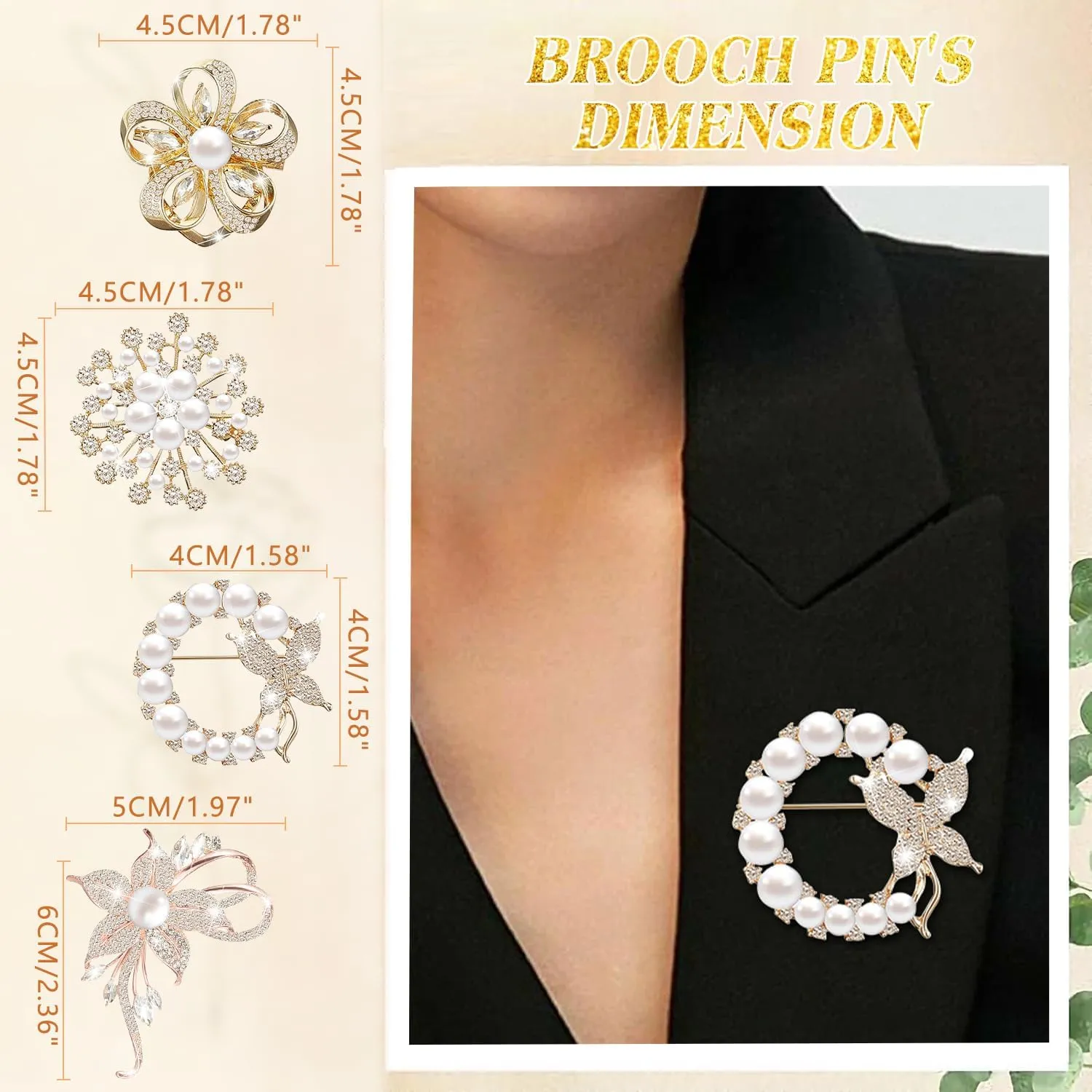 Yadiana Brooches and Pins for Women, 4 Pcs Simulated Pearl Rhinestone Crystal Brooch Pins Stylish Women's Flower Brooches Pins Bulk, Elegant Clothing Accessory Pins for Women Fashion