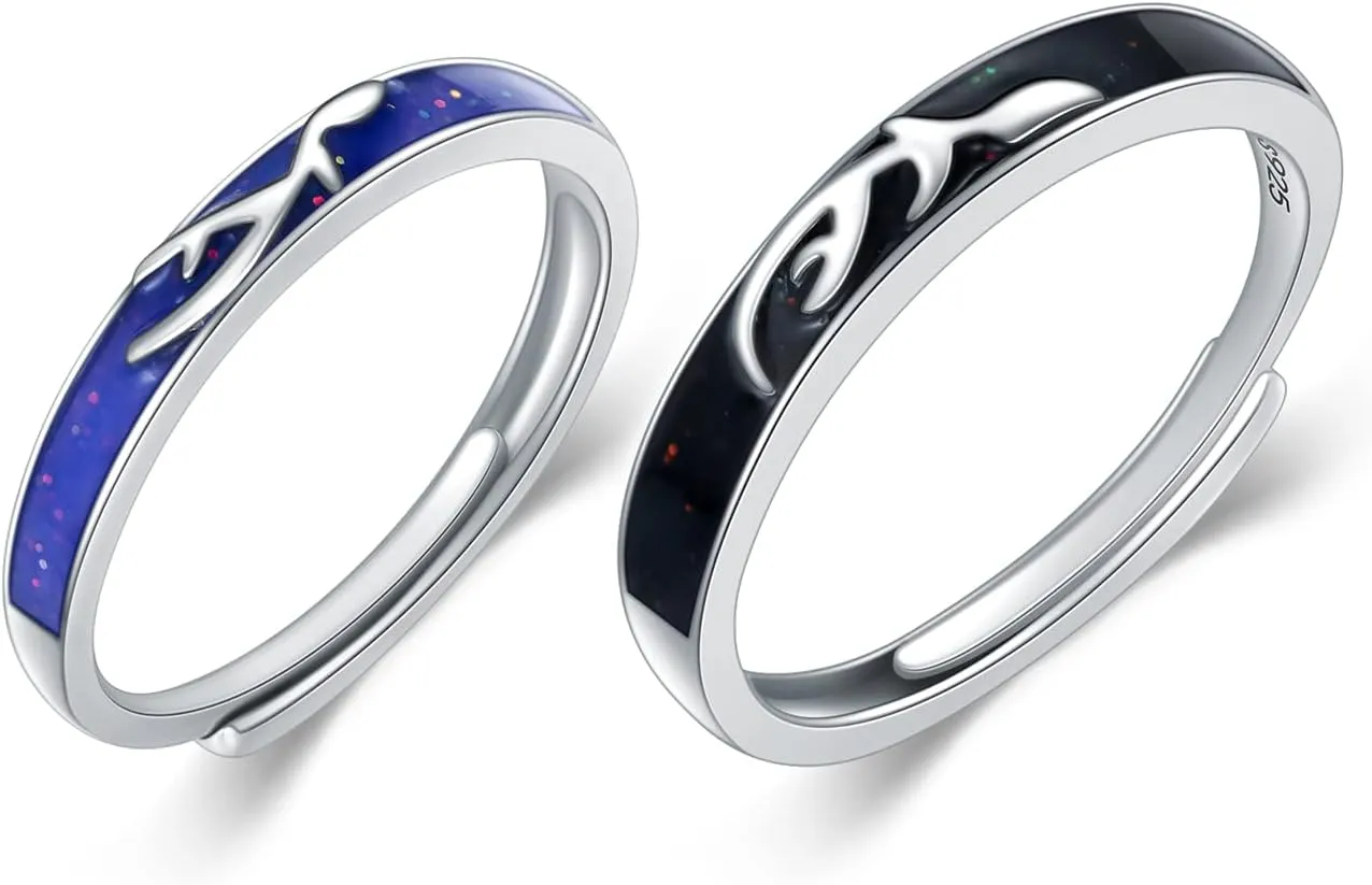 YAFEINI Lizard Rings Sterling Silver Matching Couple Rings Adjustable Couple BFF Jewelry for Women Men