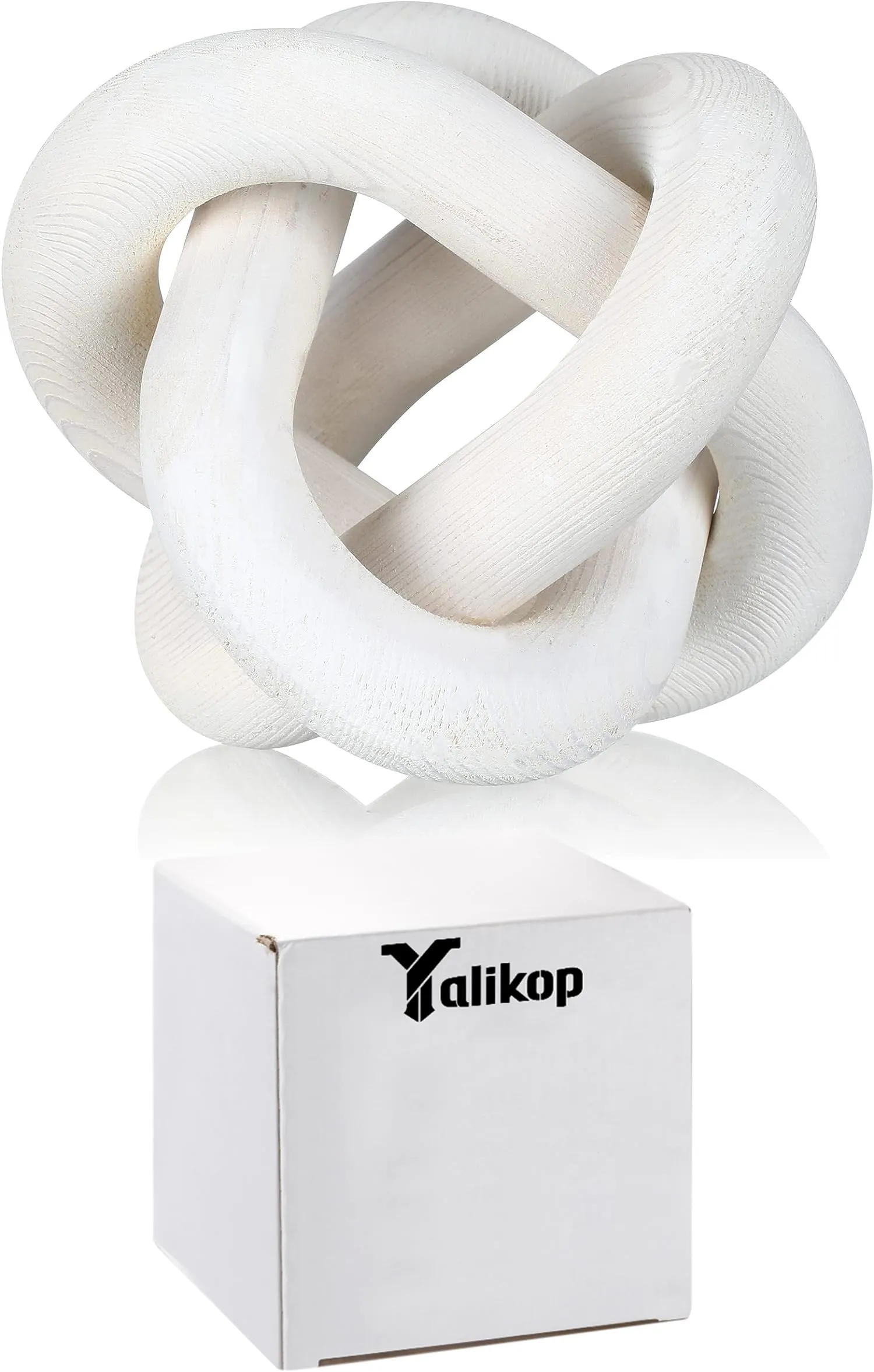 Yalikop Wood Chain Link Decor 3 Knot Hand Carved Coffee Table Modern Farmhouse Shelf Boho Rustic Decorative Objects for Home Living Room Bedroom Decorations (White)