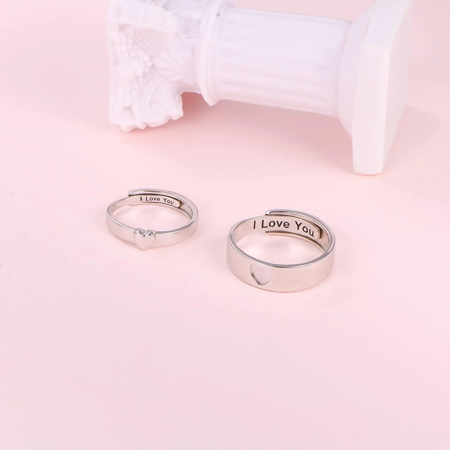 Yearace Sterling Silver Couples Rings - Matching Heart Promise Rings for Him & Her