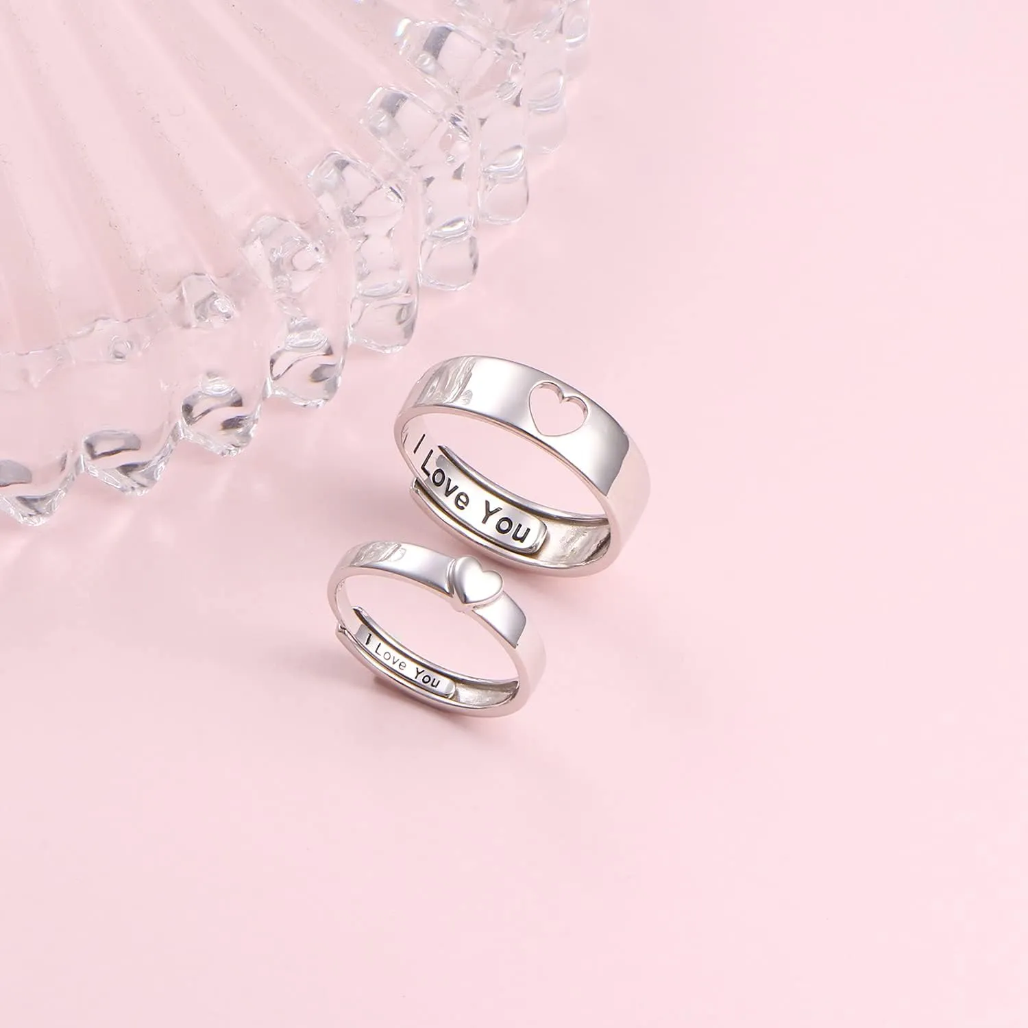 Yearace Sterling Silver Couples Rings - Matching Heart Promise Rings for Him & Her