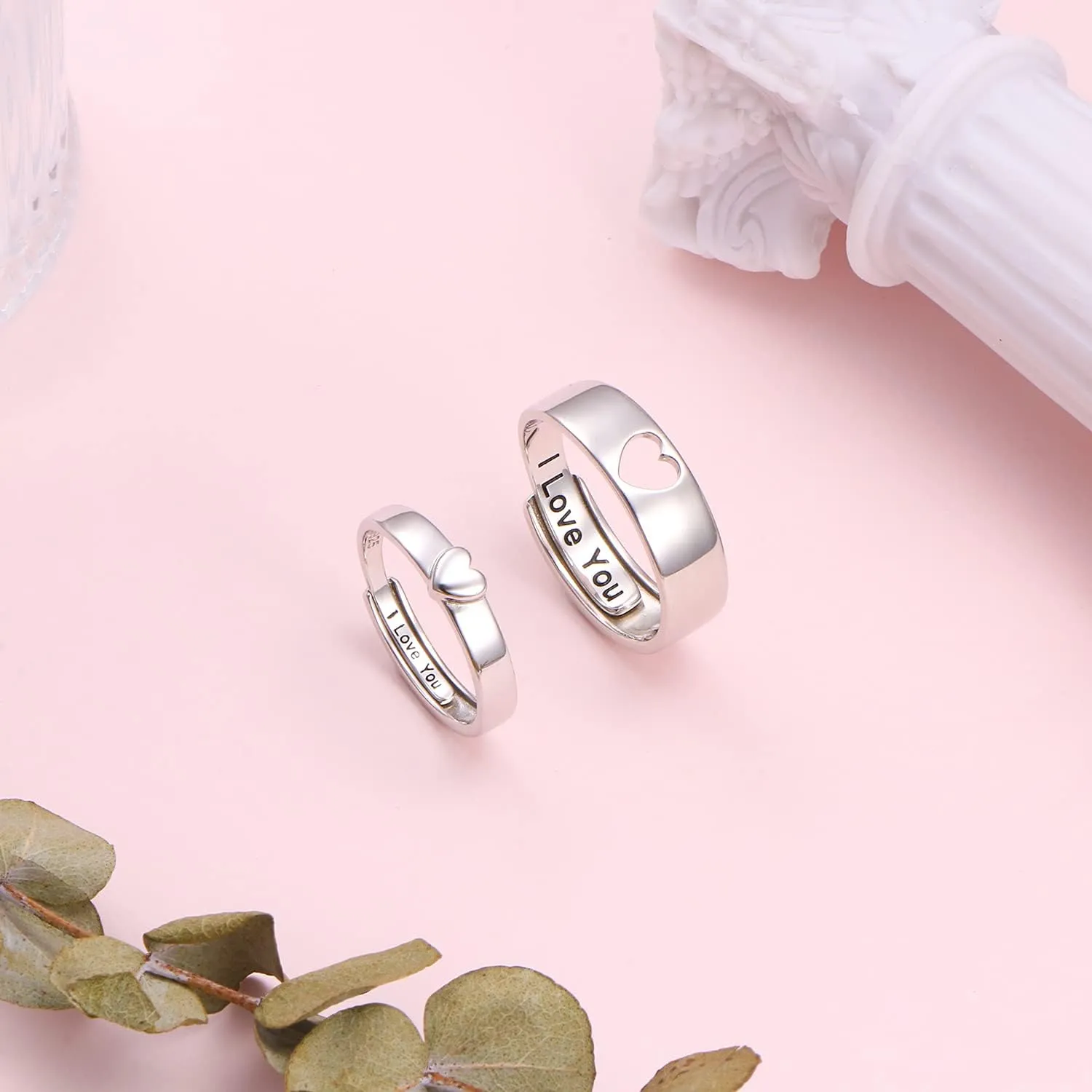 Yearace Sterling Silver Couples Rings - Matching Heart Promise Rings for Him & Her