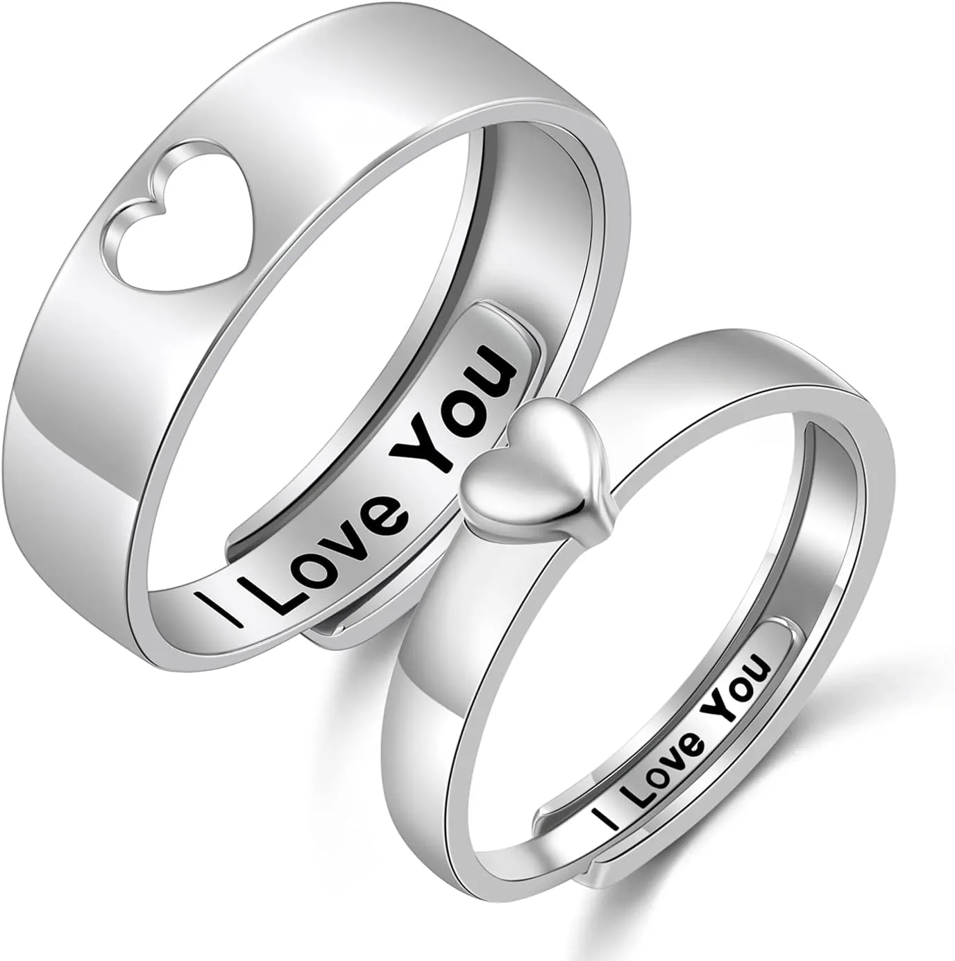 Yearace Sterling Silver Couples Rings - Matching Heart Promise Rings for Him & Her