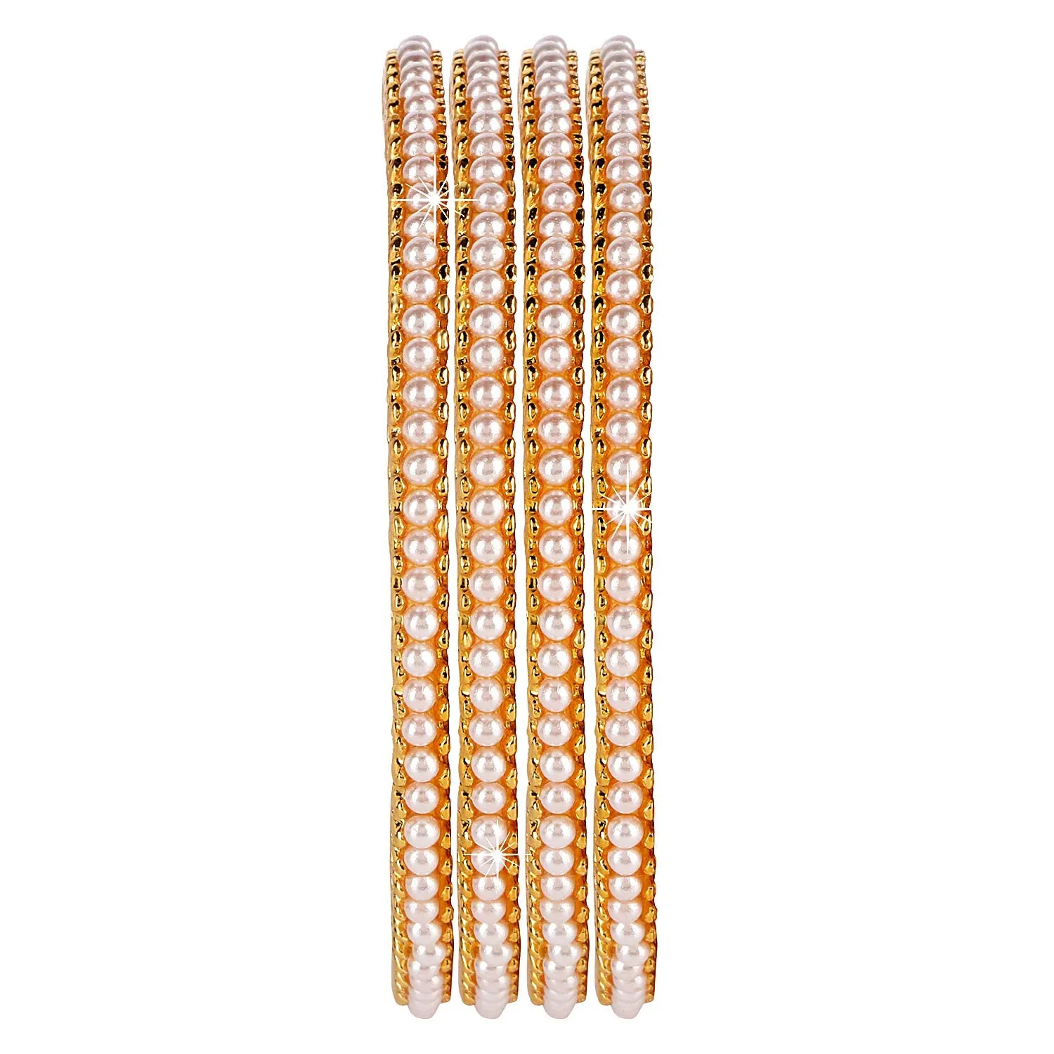 Yellow Chimes 4 PC Bangles Set Moti Craftmanship Traditional Golden Bangles for Women and Girls