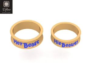 Yellow Gold 925 Sterling Silver His Beauty and Her Beast Rings Promise Ring Set For Couple