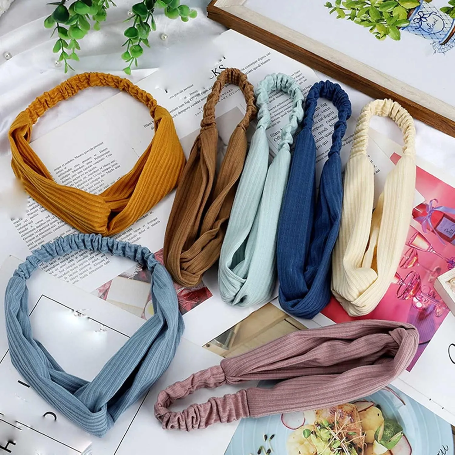 Yoga Workout Headbands for Women Knotted Head Bands Stretchy Hair Bands Non Slip for Girls Turban (Blue, One Size)