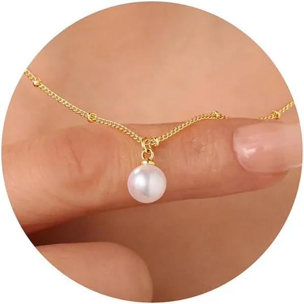 Yoosteel Gold Pearl Necklace for Women, 14K Gold Plated Pearl Pendant Necklaces Minimalist Women Gold Pearl Layered Necklace Dainty Trendy Bridal Bridesmaid Wedding Gifts Gift for Her