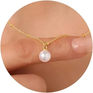 Yoosteel Gold Pearl Necklace for Women, 14K Gold Plated Pearl Pendant Necklaces Minimalist Women Gold Pearl Layered Necklace Dainty Trendy Bridal Bridesmaid Wedding Gifts Gift for Her