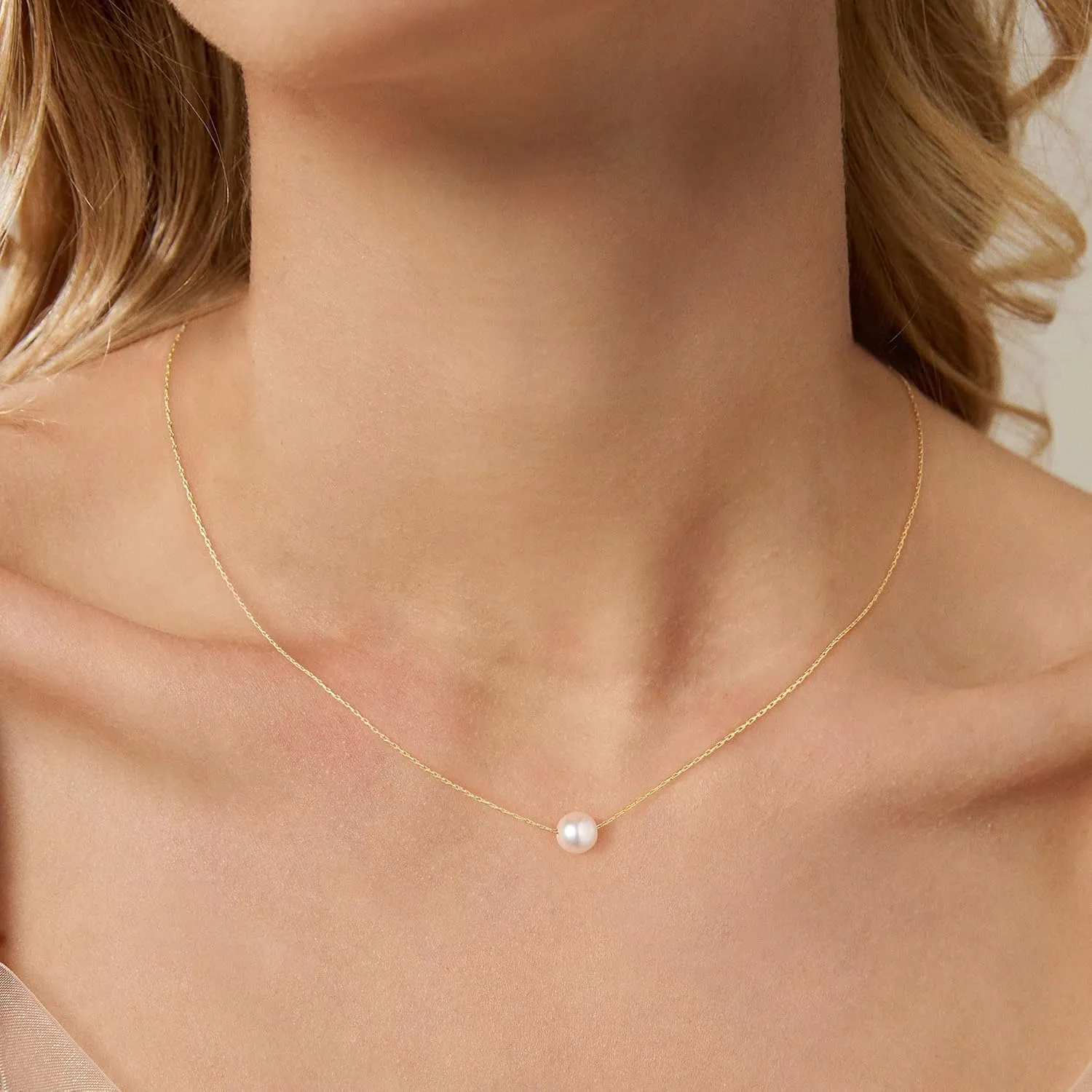 Yoosteel Gold Pearl Necklace for Women, 14K Gold Plated Pearl Pendant Necklaces Minimalist Women Gold Pearl Layered Necklace Dainty Trendy Bridal Bridesmaid Wedding Gifts Gift for Her