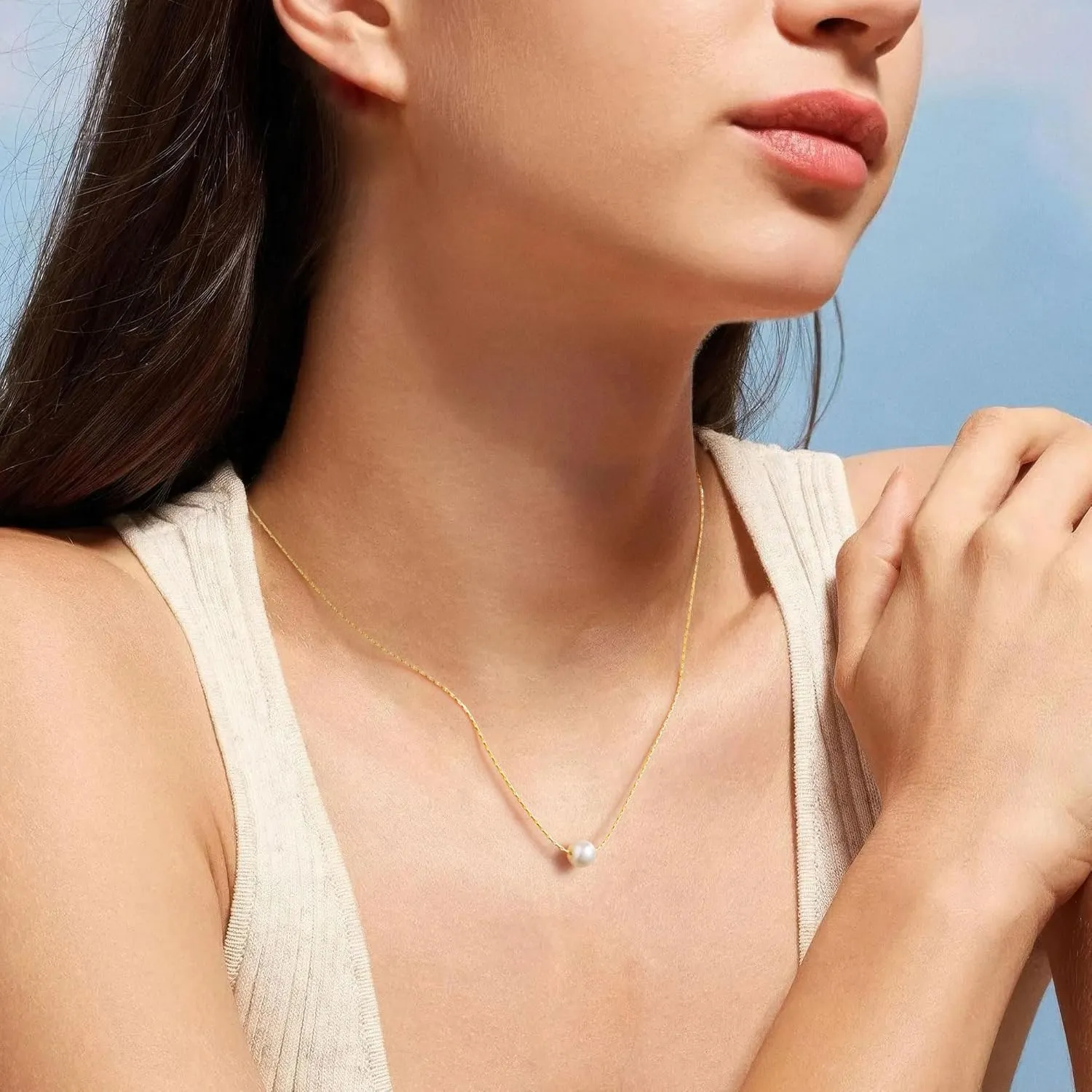 Yoosteel Gold Pearl Necklace for Women, 14K Gold Plated Pearl Pendant Necklaces Minimalist Women Gold Pearl Layered Necklace Dainty Trendy Bridal Bridesmaid Wedding Gifts Gift for Her
