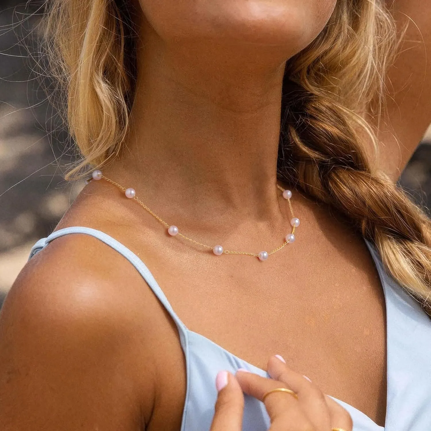 Yoosteel Gold Pearl Necklace for Women, 14K Gold Plated Pearl Pendant Necklaces Minimalist Women Gold Pearl Layered Necklace Dainty Trendy Bridal Bridesmaid Wedding Gifts Gift for Her